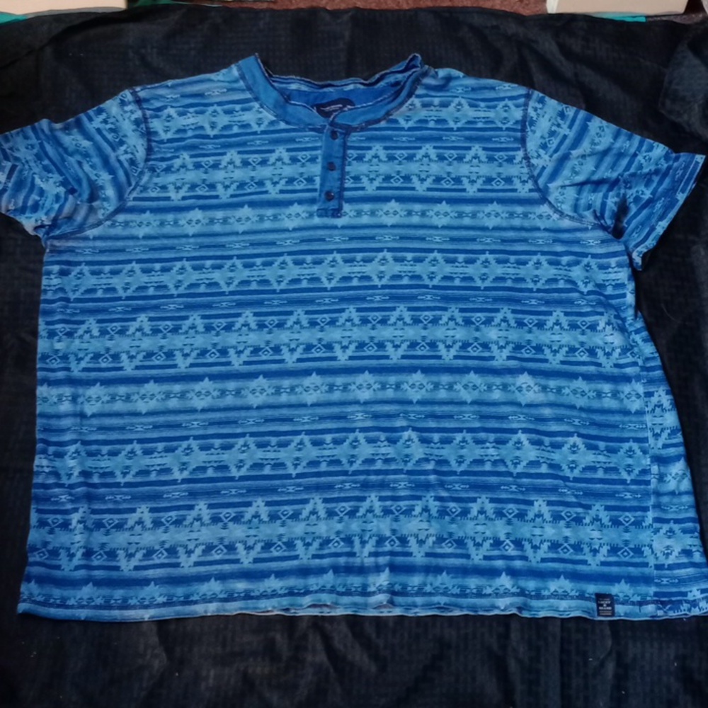 LUCKY BRAND BLUE AZTEC PRINT POLO, SIZE 4XL